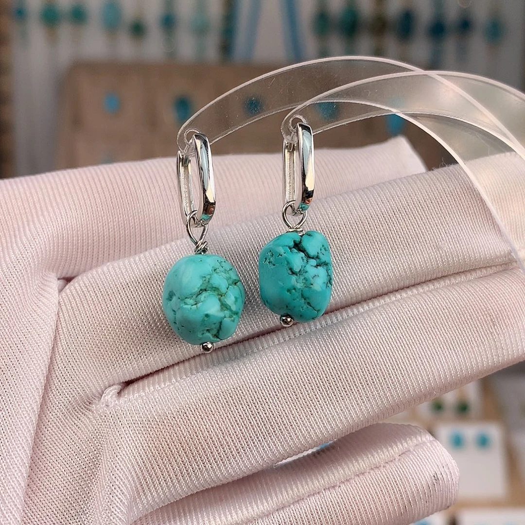 绿松石银S925镶嵌耳饰