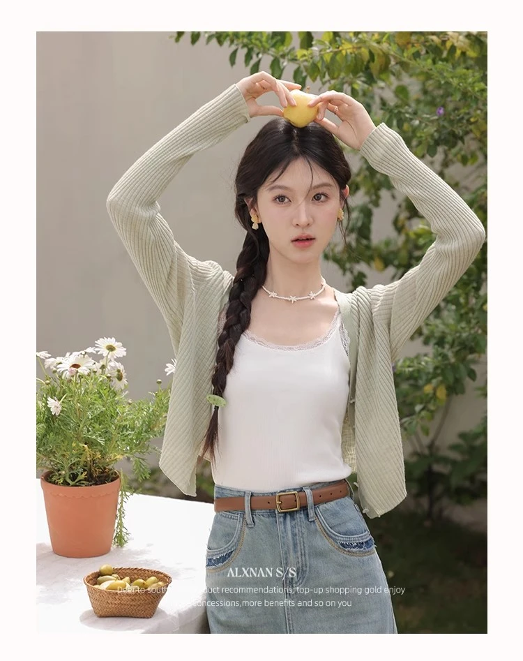 鹿向南「青柠夏日」绿色针织衫2025夏季法式慵懒宽松上衣女L53327SY