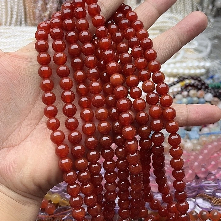 玛瑙/玉髓未镶嵌珠宝半成品一条8mm左右红玛瑙