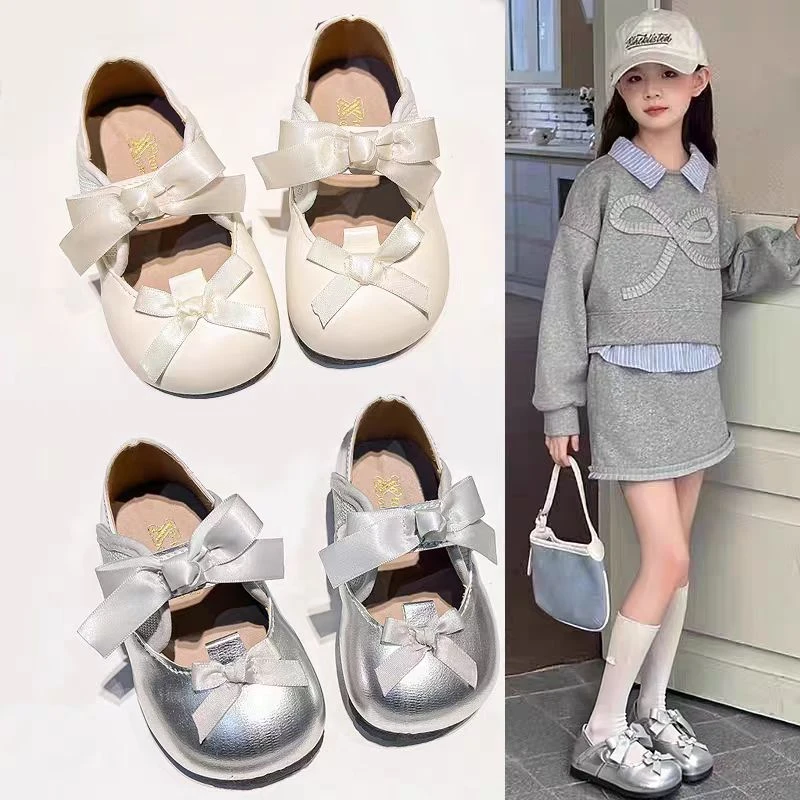 ABC 女童小皮鞋银色浅口玛丽珍鞋春季新款公主软底演出鞋宝宝单鞋