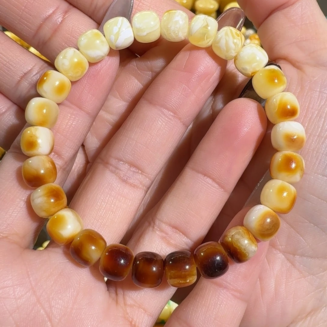 琥珀手链未镶嵌8m+精工老型沁色花蜡手串9.7