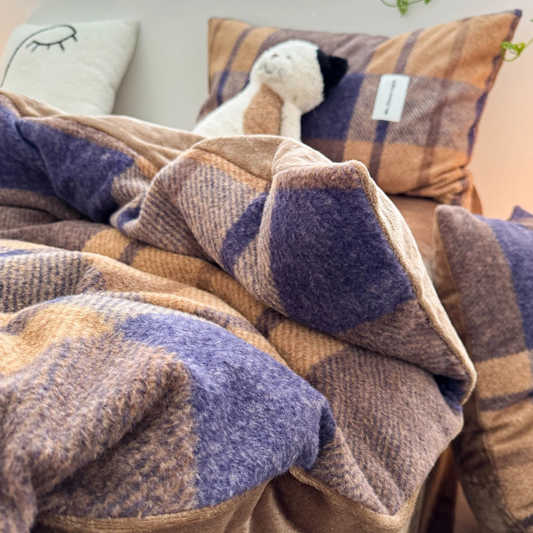 【朵罗塔】A类复古格子冬季加厚牛奶绒四件套双面绒2025被套床单款