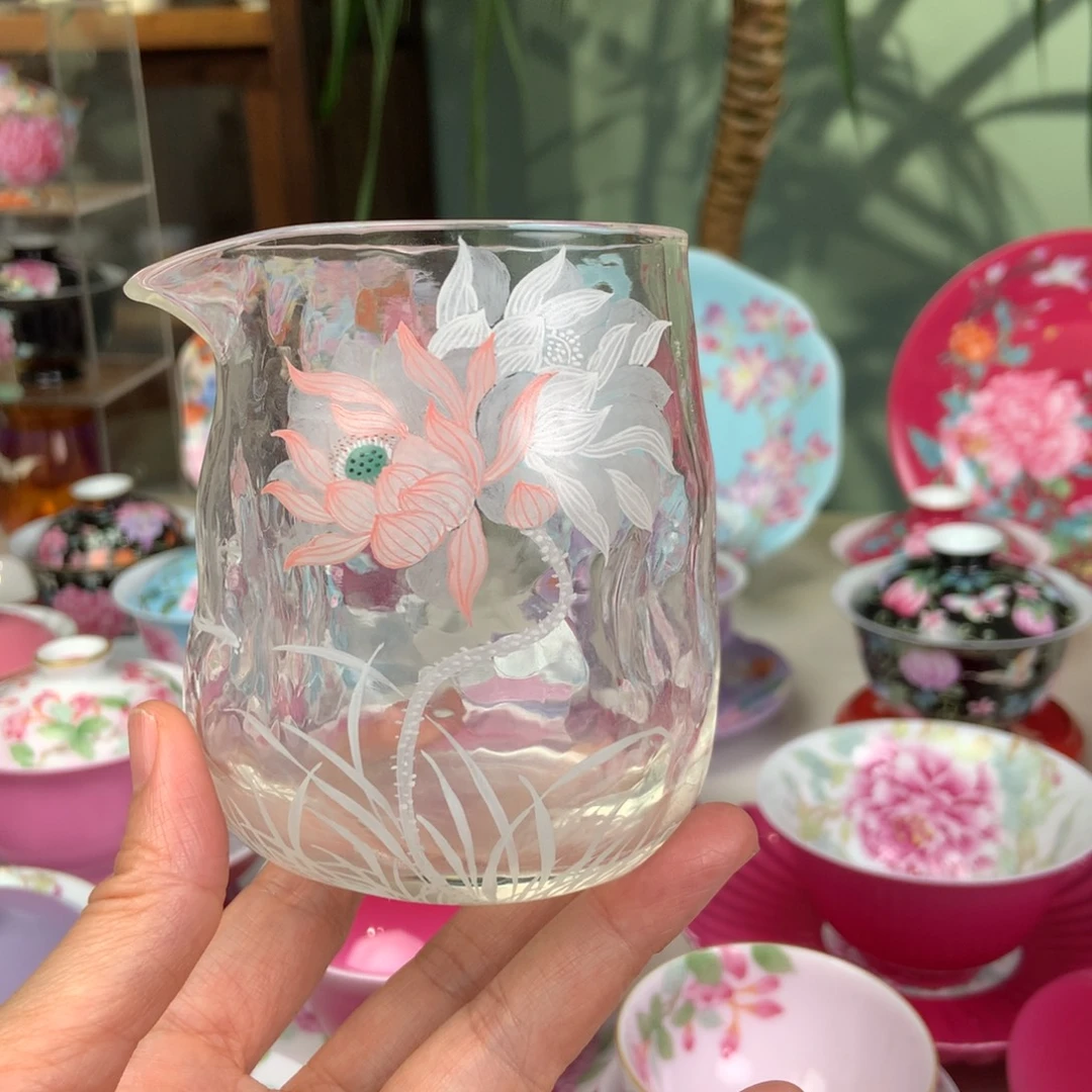 陶手手绘莲花公道杯