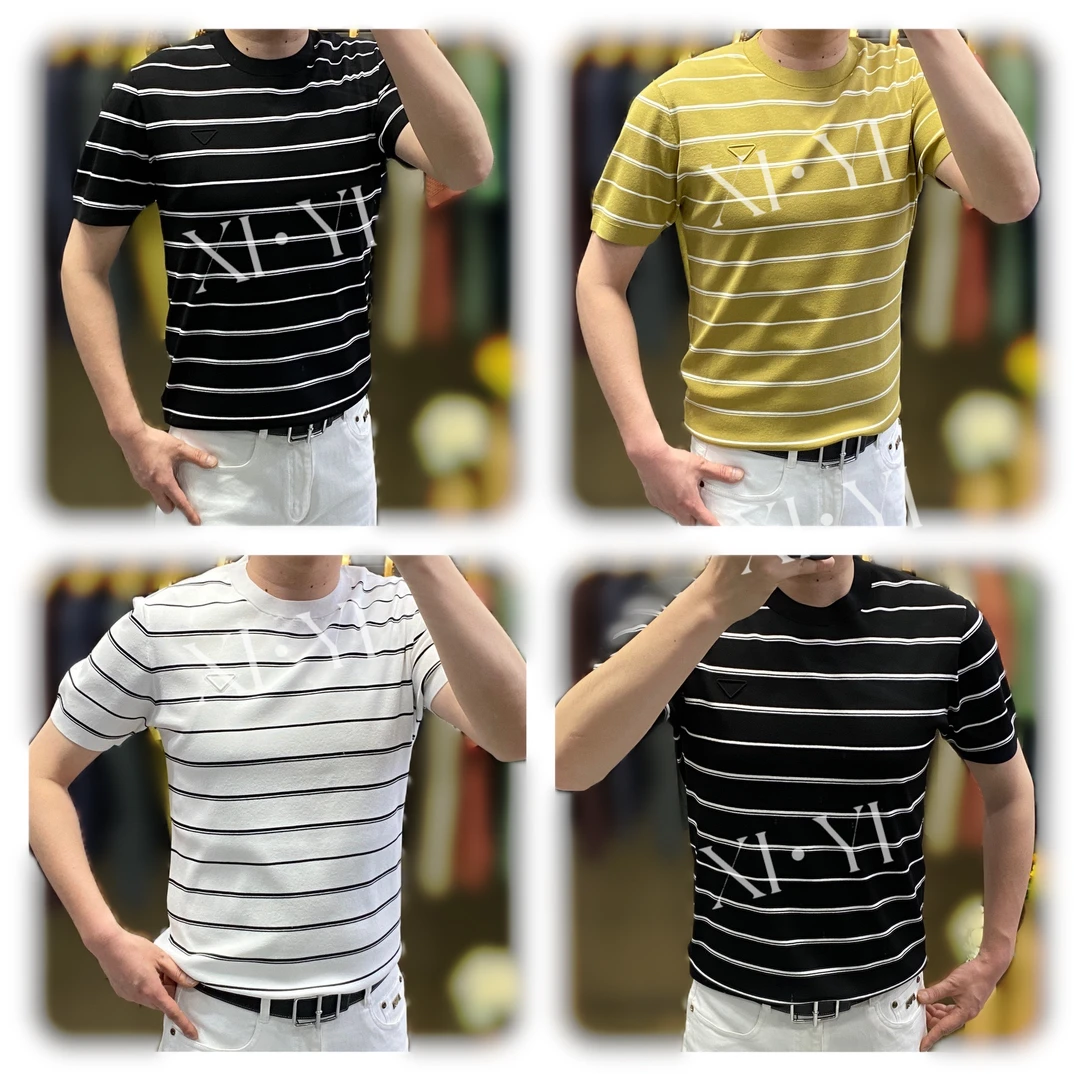 【XI.YI/熙怡】男士经典条纹款百搭高级舒适伊力特针织短袖 45114