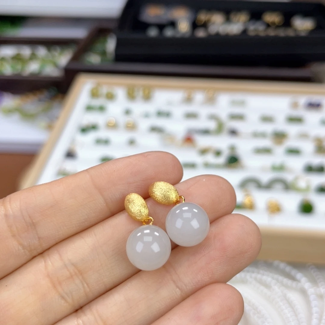 银S925镶嵌和田玉耳饰