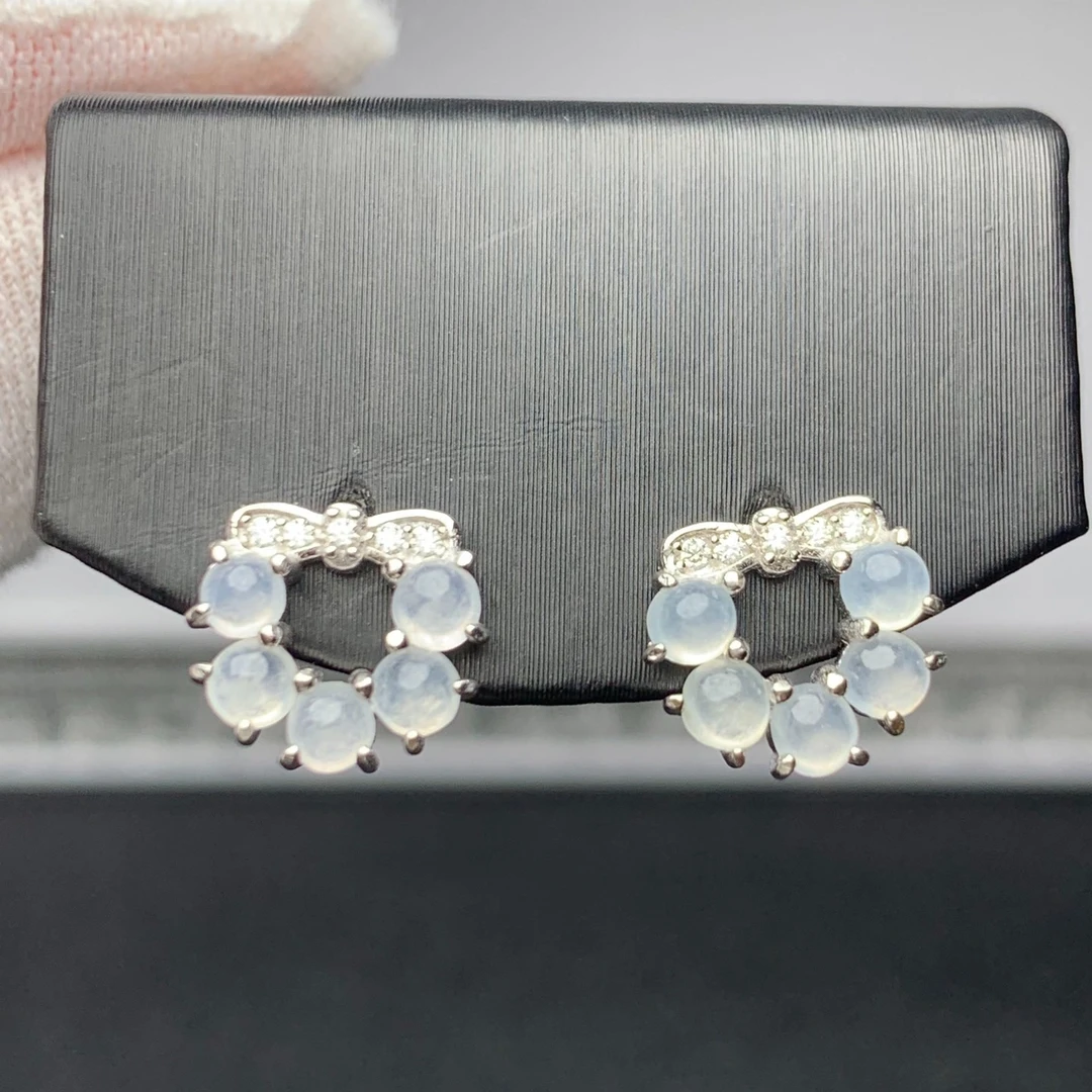 翡翠耳饰银925银天然翡翠A货冰种耳钉正品翡翠冰种耳钉礼物女