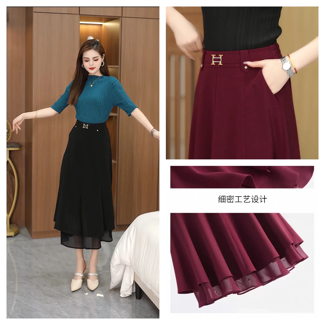 早秋高订款新款纱感飘逸女人味显瘦纱边百搭妈妈装半身裙M188款