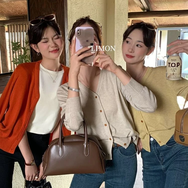 2025春季小香风韩系新款薄款高级感上衣女v领休闲款针织开衫外套