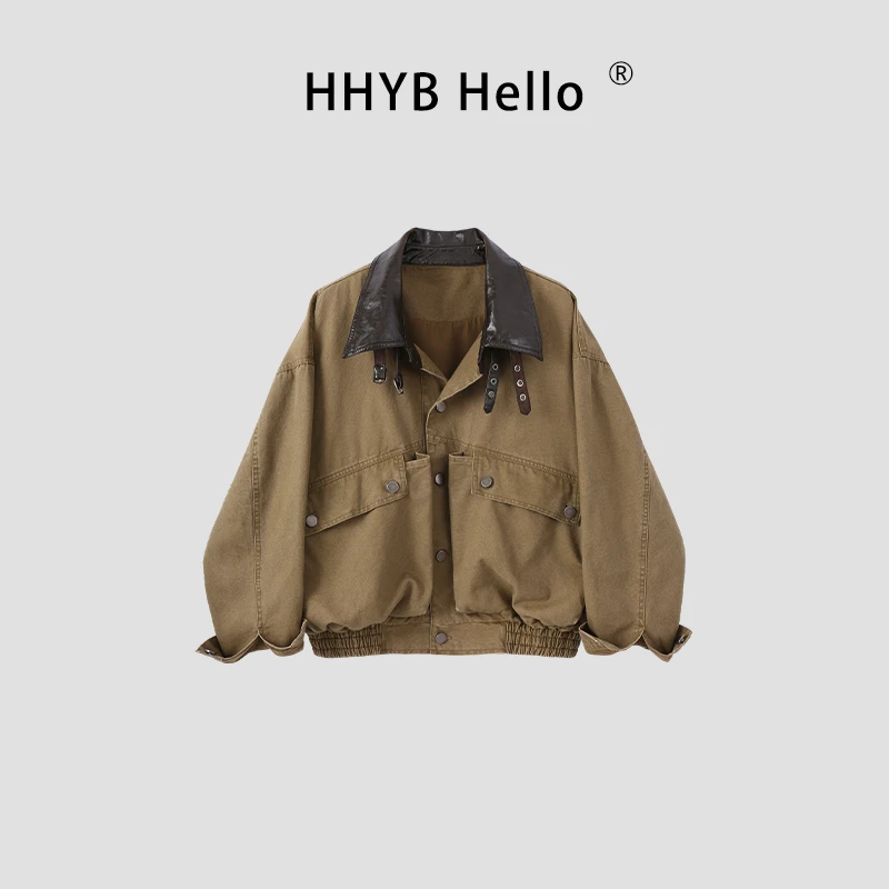 HHYB Hello2025秋美式复古水洗帆布夹克巴恩风工装宽松外套H70042