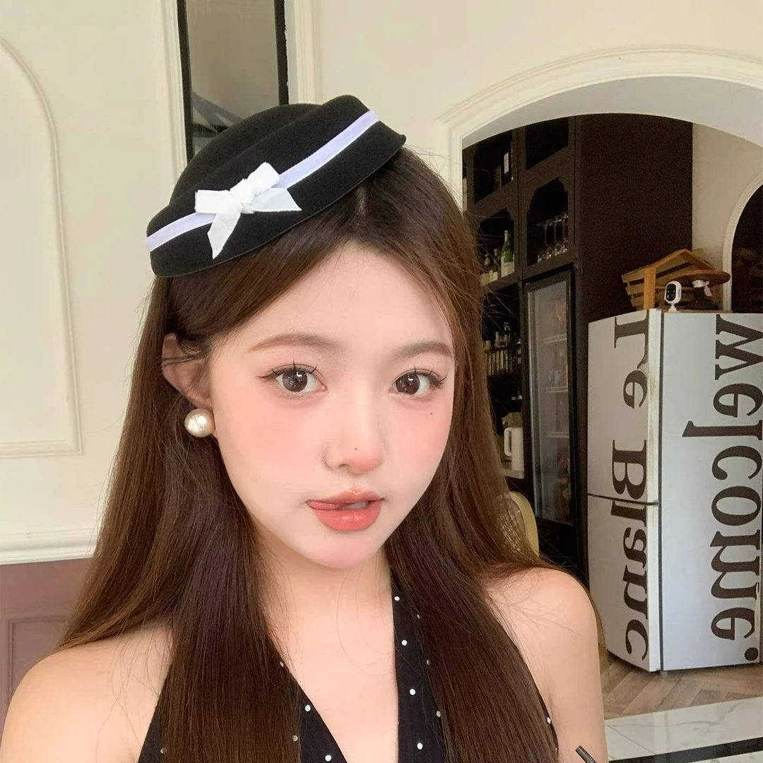 赫本英伦贝雷帽发夹海军头饰蝴蝶结少女jk礼帽学院水手圆顶帽子