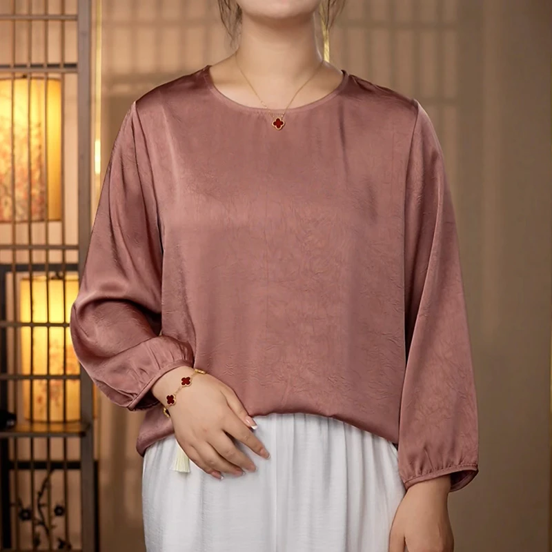 【046定制冠乐绉】2025年新款优雅气质新中式圆领衬衫