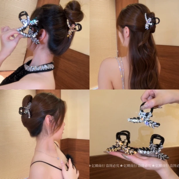 优雅气质百搭麦穗抓夹闪钻精致大容量发抓后脑勺抓