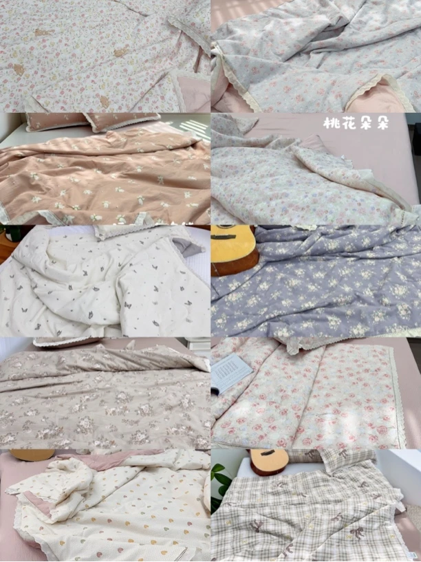 4【夏被四件套】皱皱纱花边云感夏被四件套薄款夏凉被小清新空调被