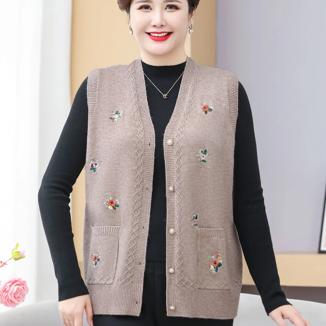 老年人马甲女春秋加厚奶奶毛衣妈妈装开衫秋冬外套老太太老人衣服