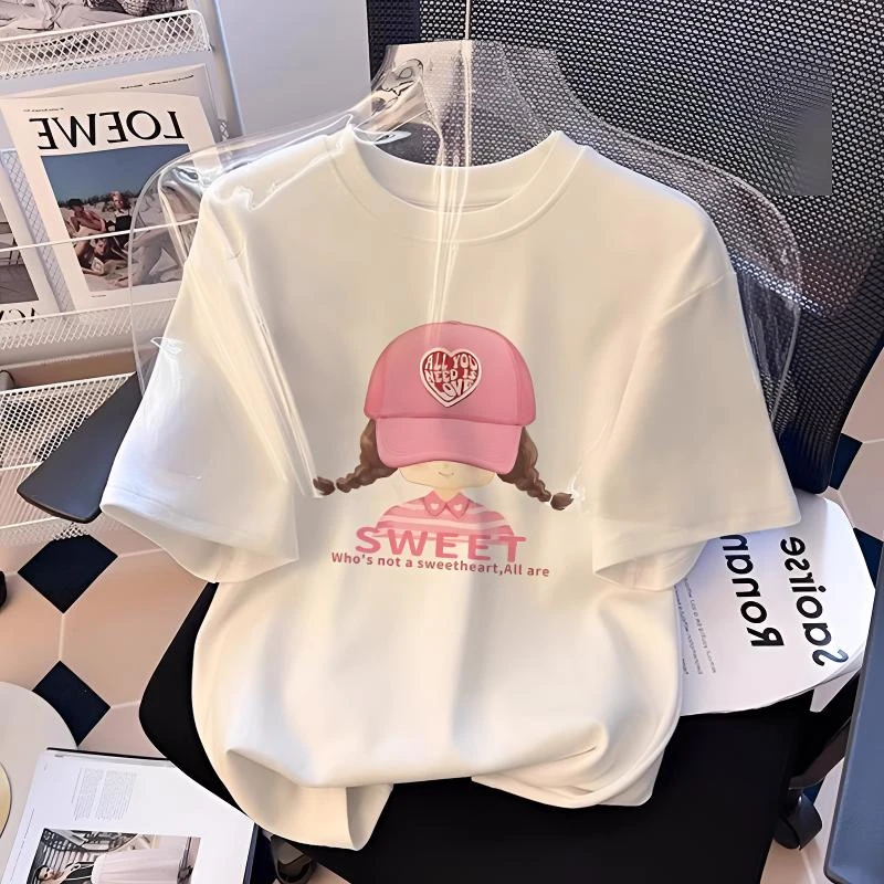 童装新款女童短袖t恤夏季2025薄款儿童纯棉半袖白色圆领上衣体恤