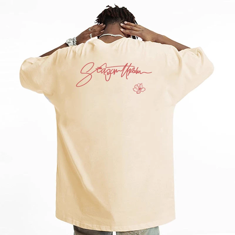 STA国潮牌夏季小花连体字母美式宽松休闲短袖T恤街头清理半袖上衣