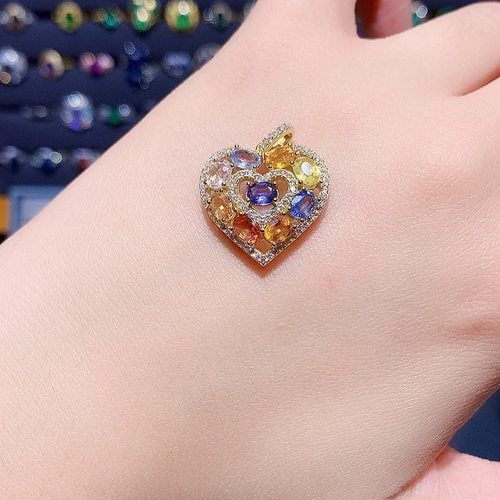 吊坠(赠链)彩色蓝宝石银S925镶嵌