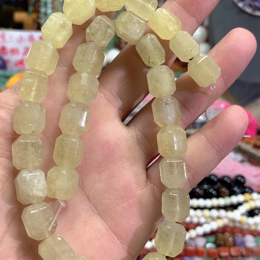 未镶嵌玛瑙/玉髓珠宝半成品天然柠檬水晶方糖一条卡10mm
