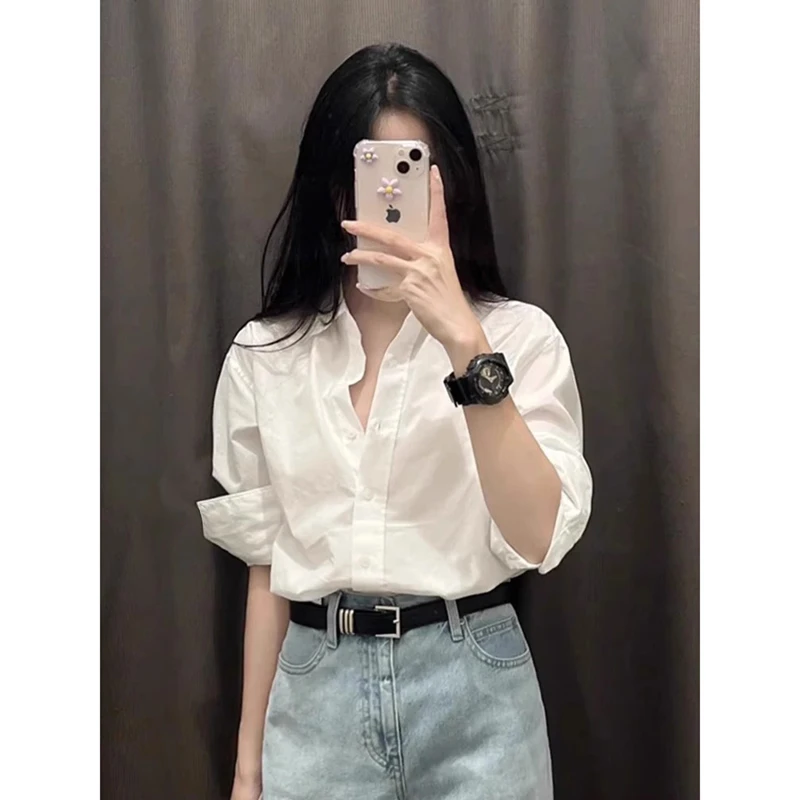 白色衬衫女夏季新款高级感今年流行超好看别致绝美打底小衫衬衣