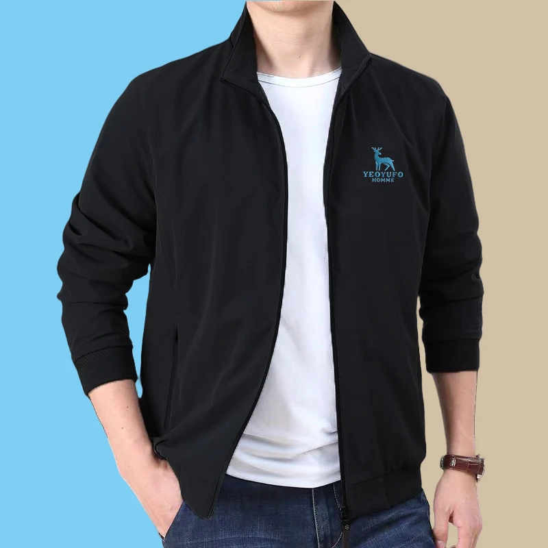 春秋季高领外套薄款立领夹克大码男装加肥加大号胖子肥佬运动褂子