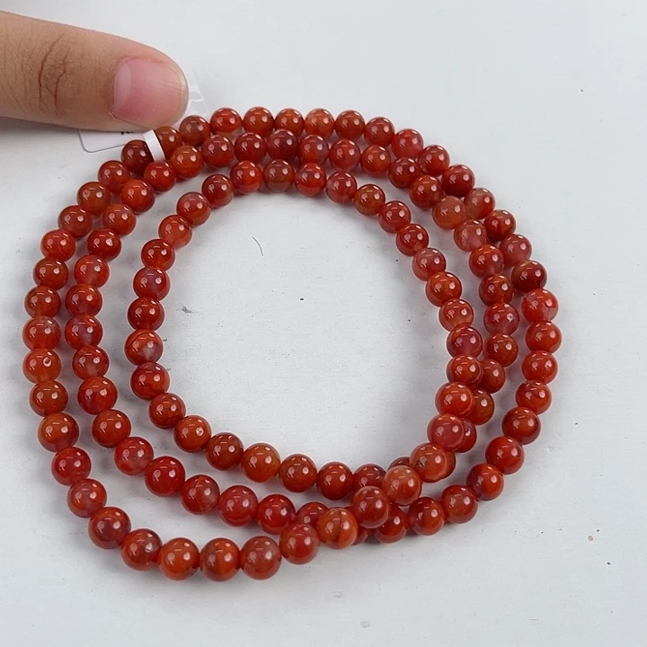 南红玛瑙未镶嵌瓦西牛血红双色圆珠多圈6mm