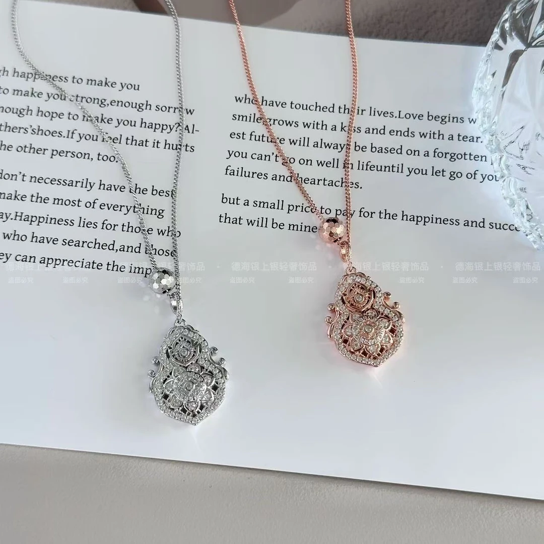 坠链均925银合成锆石 【褒姒推荐】葫芦气质镂空雕花银项链 3305