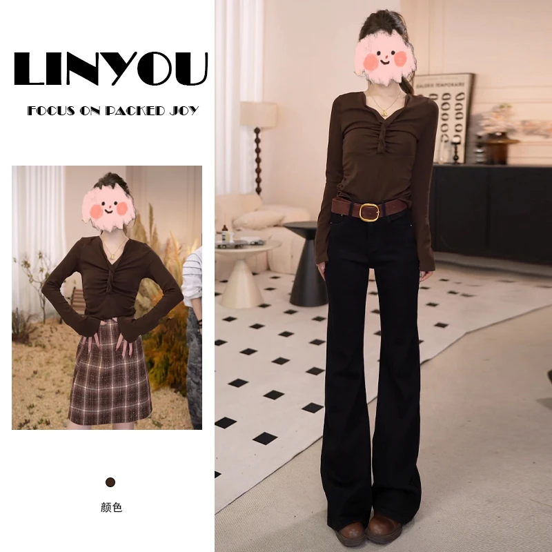 2025年春秋夏季新款韩版时尚修身长袖打底衫女设计感洋气复古上衣