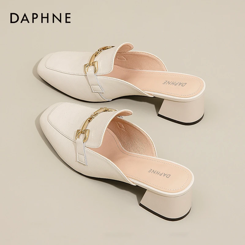达芙妮包头半拖鞋女外穿2025新款秋冬法式绝美穆勒鞋一脚蹬单鞋爆