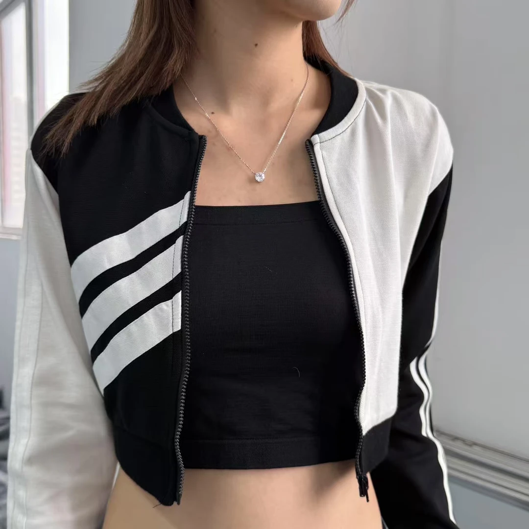 EZ23695新款美式复古拼接潮流休闲百搭短款外套女春款