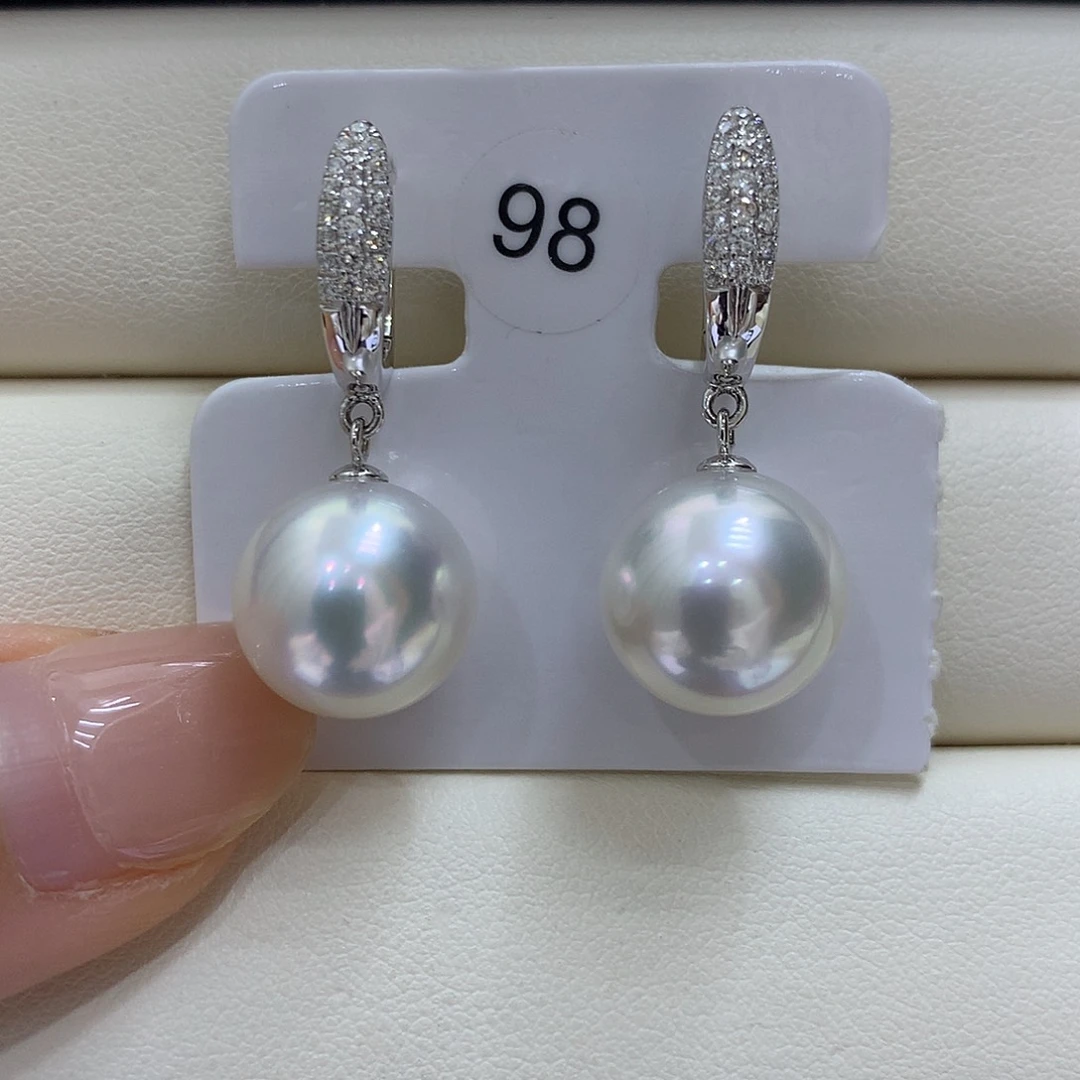 海水珍珠耳饰18K金镶嵌12/13mm澳白