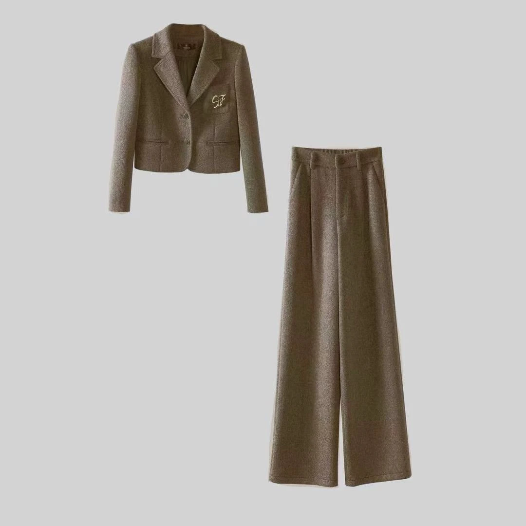 【纪朵研】8160高级感西装阔腿裤两件套女2025新款时尚气质洋气套装