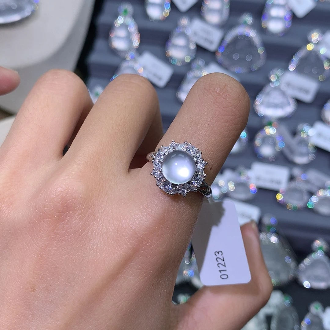 石英质玉戒指银S925镶嵌33