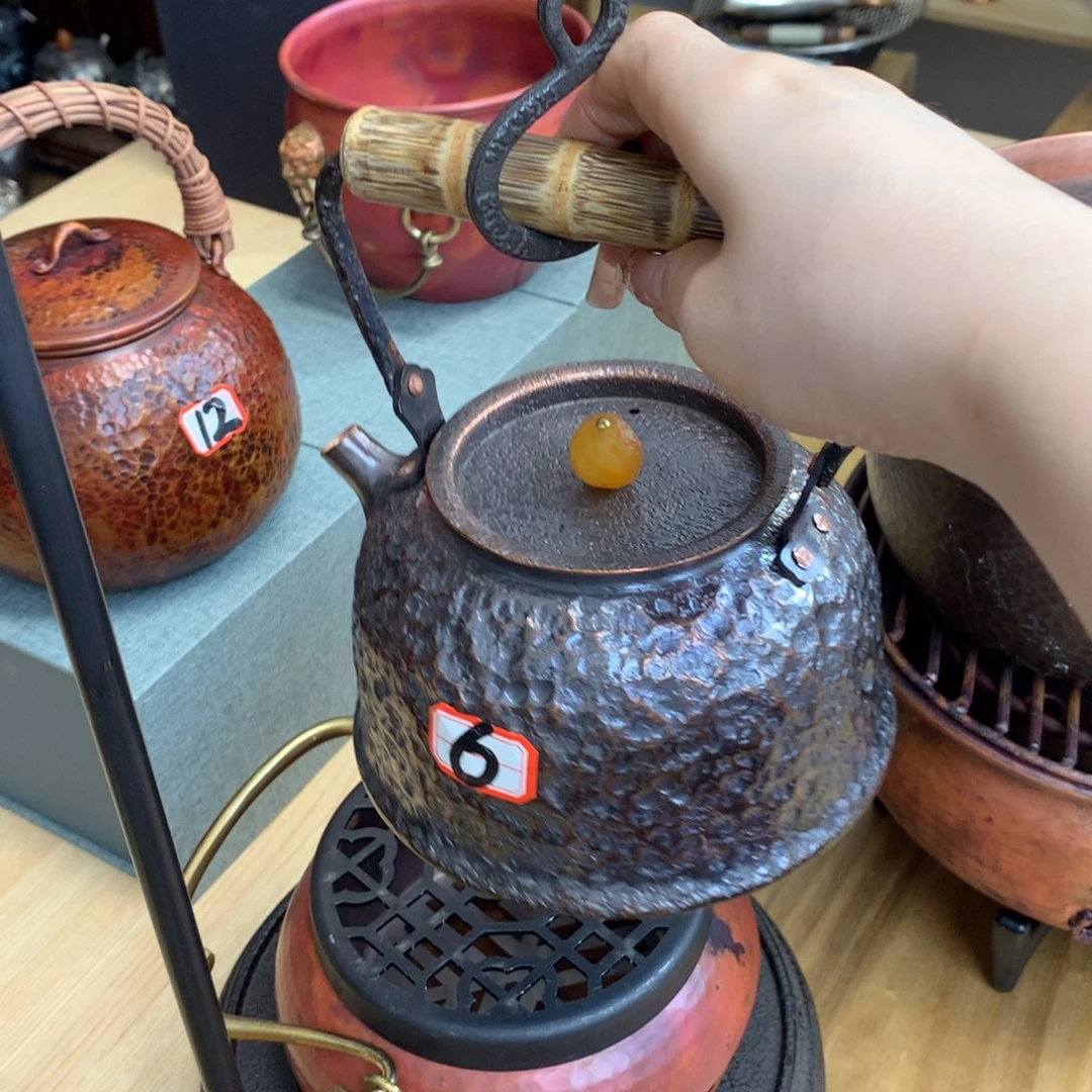 l***i诧寂风石头纹提梁壶纯铜