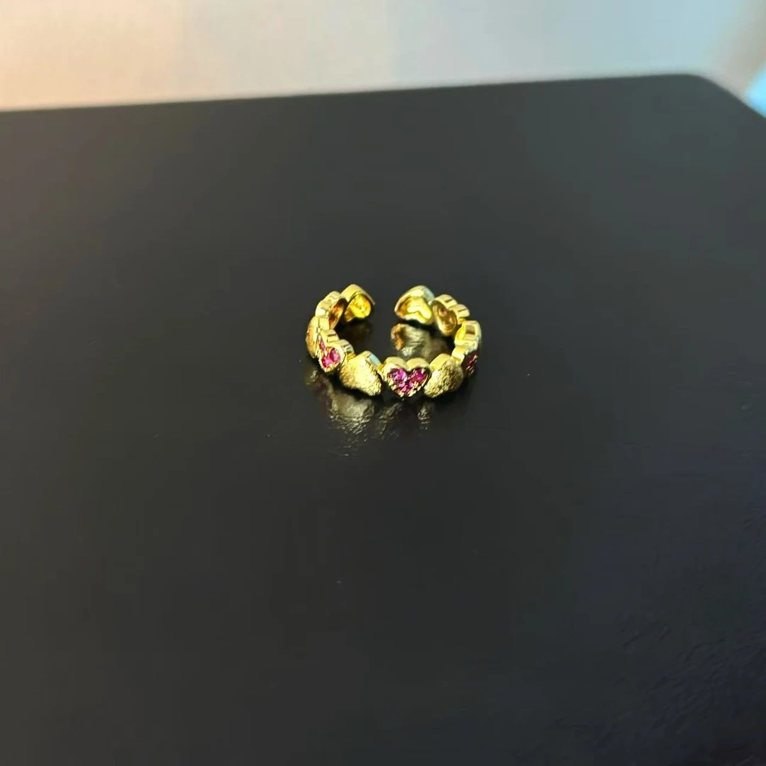 铜合金戒指 YM粉黄爱心拼接戒指气质小众时尚镶嵌精致轻奢手工