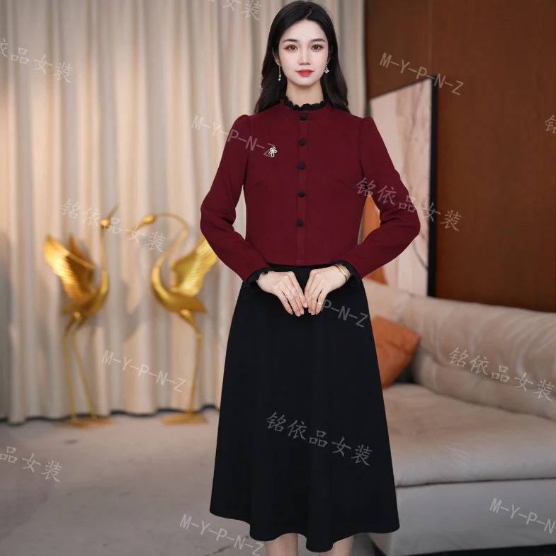 连衣裙气质长袖复古中式修身中国风轻奢春季气质长袖复古中式女