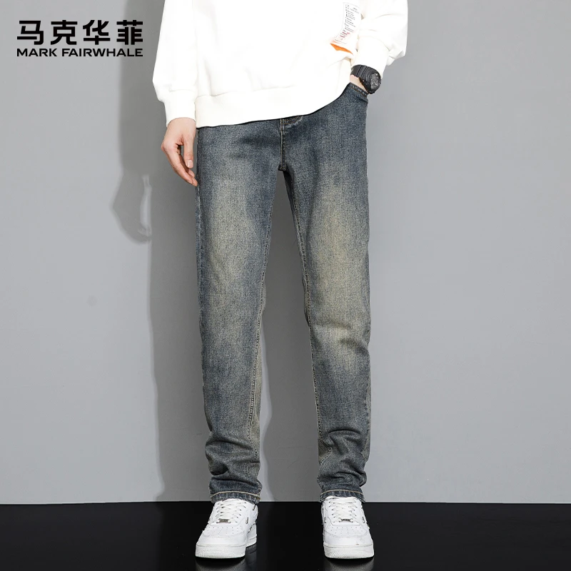 马克华菲美式复古牛仔裤男士2025秋季新款宽松直筒修身潮牌长裤子