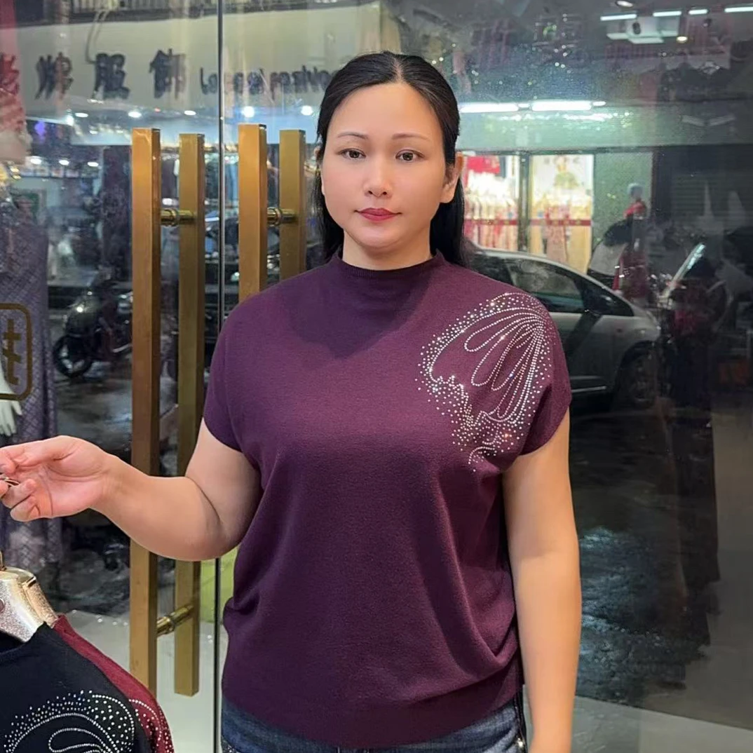 短袖烫钻街头风秋季针织针织衫毛针织衫毛衣半高领