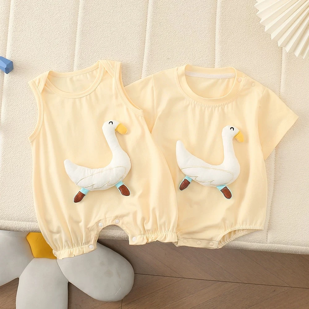 卡通可爱玩偶柔软无骨款夏季薄款半袖儿婴儿衣男童女哈衣背心包屁