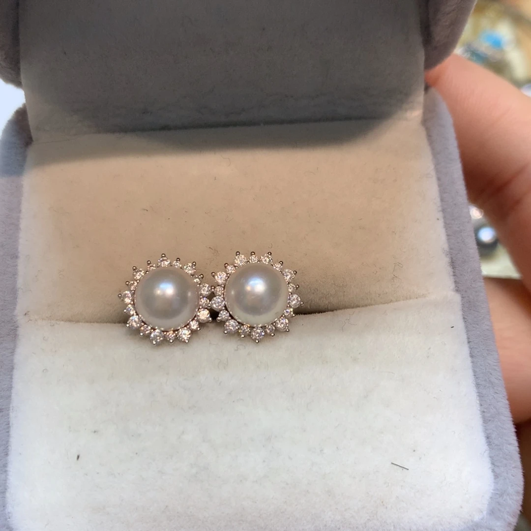 海水珍珠耳饰银S925镶嵌