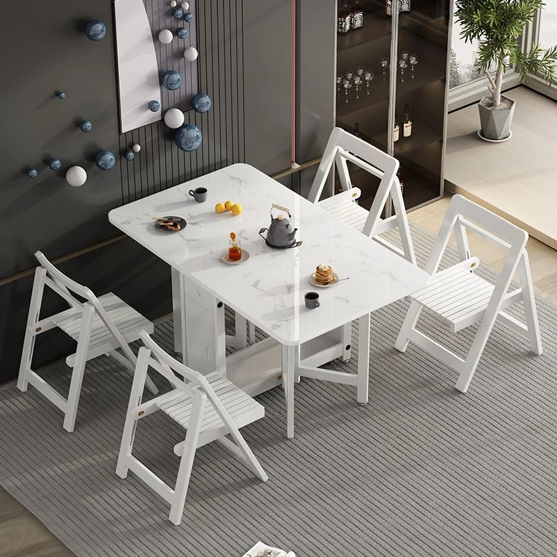 2025新款岩板折叠餐桌小户型实木移动伸缩折叠桌家用长方形靠墙桌