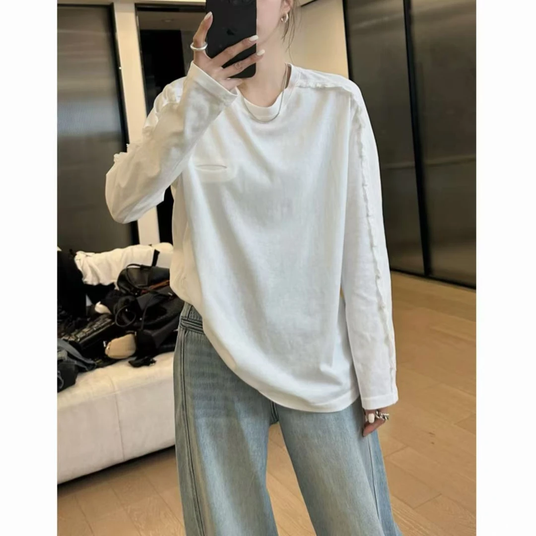 小静静一会【蕾丝拼接上衣】2025春夏圆领宽松打底 2502C395