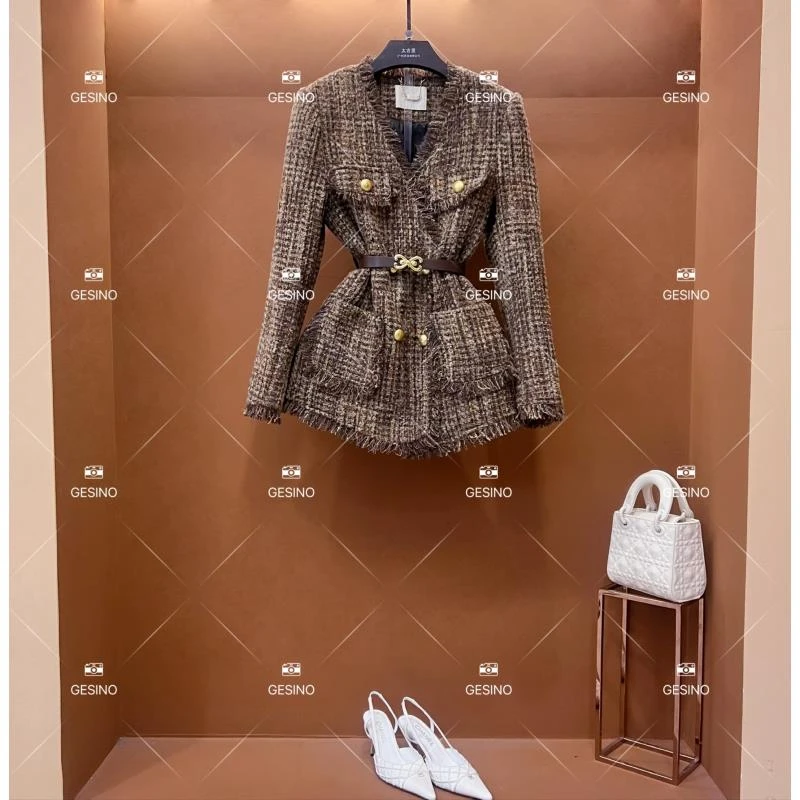 【关关】秋冬气质小香风时尚设计师中长款外套 QD-2025271