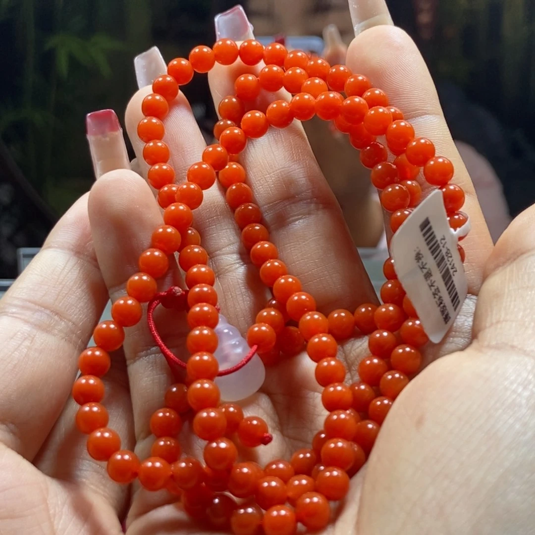 南红玛瑙6+冷水河柿子红108珠串未镶嵌