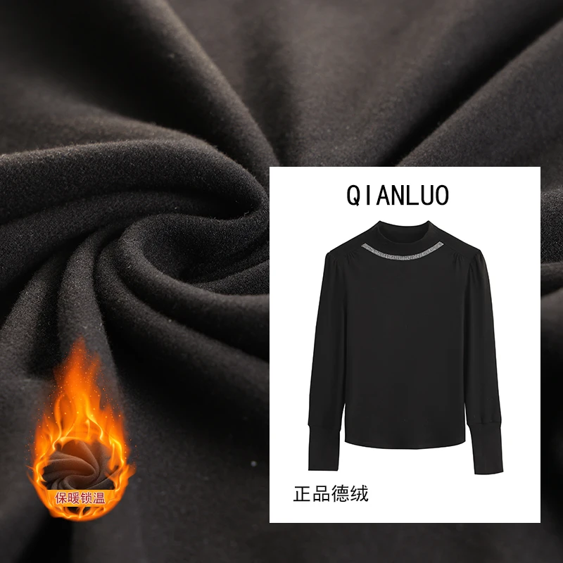 正品澳绒保暖镶钻时尚百搭气质显瘦打底衫女士上衣