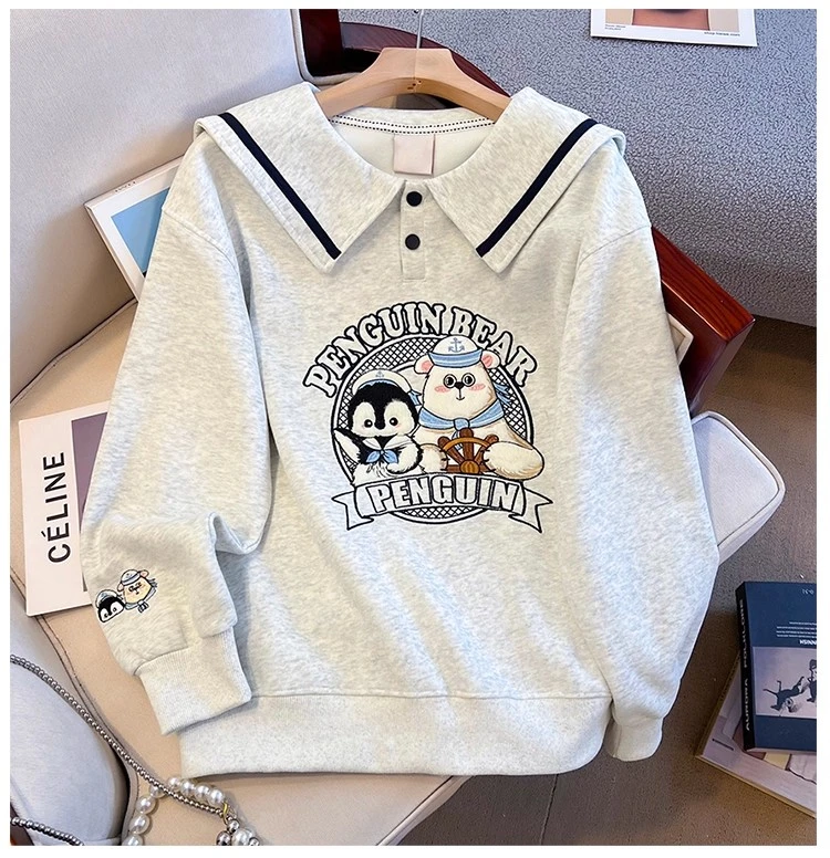 中大童海军领卫衣女童春秋季2025新款慵懒风宽松套头无帽长袖上衣