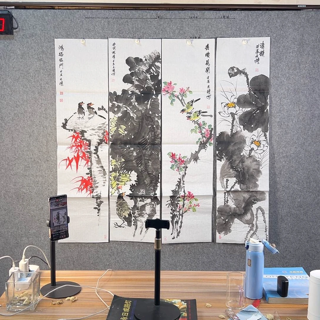 国画710 花鸟是在花间集和花盆的