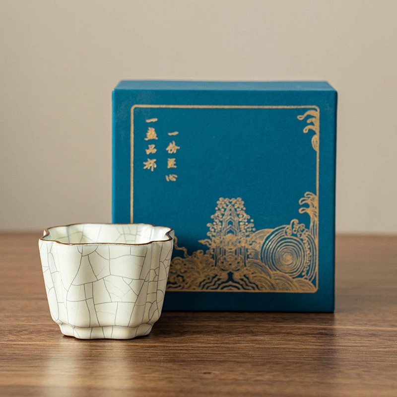 G1206-米黄汝窑四方杯礼盒装QDT