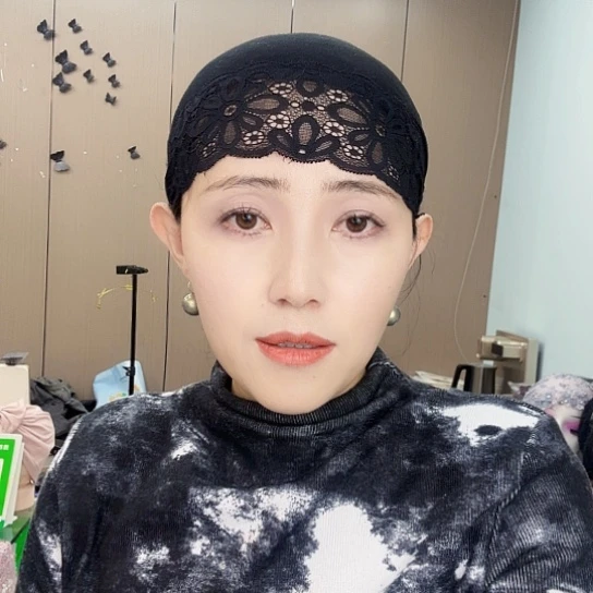 头层牛皮革黑色蕾丝边打底帽