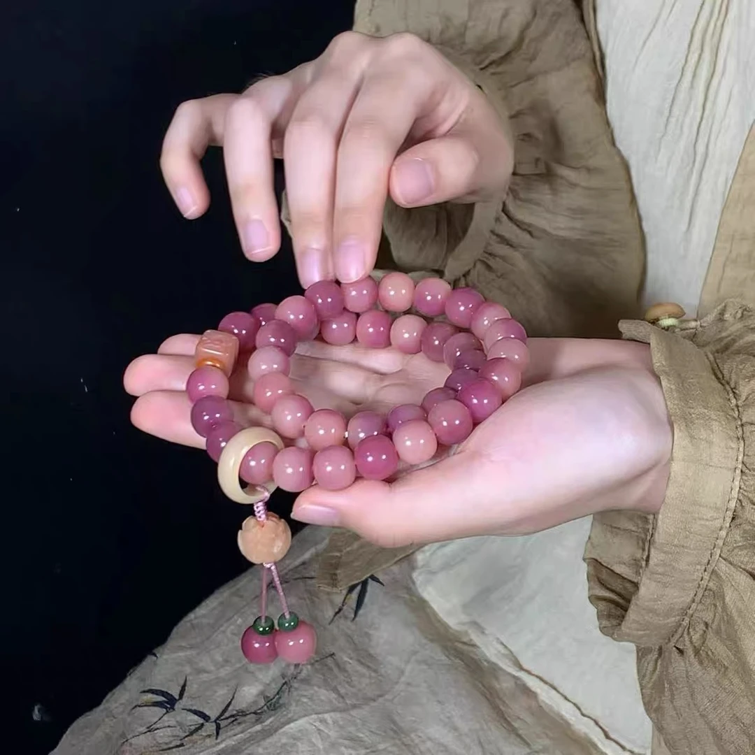 乌梅子酱菩提手串白玉菩提根手持双圈文艺佛珠念珠文玩珠串车挂件