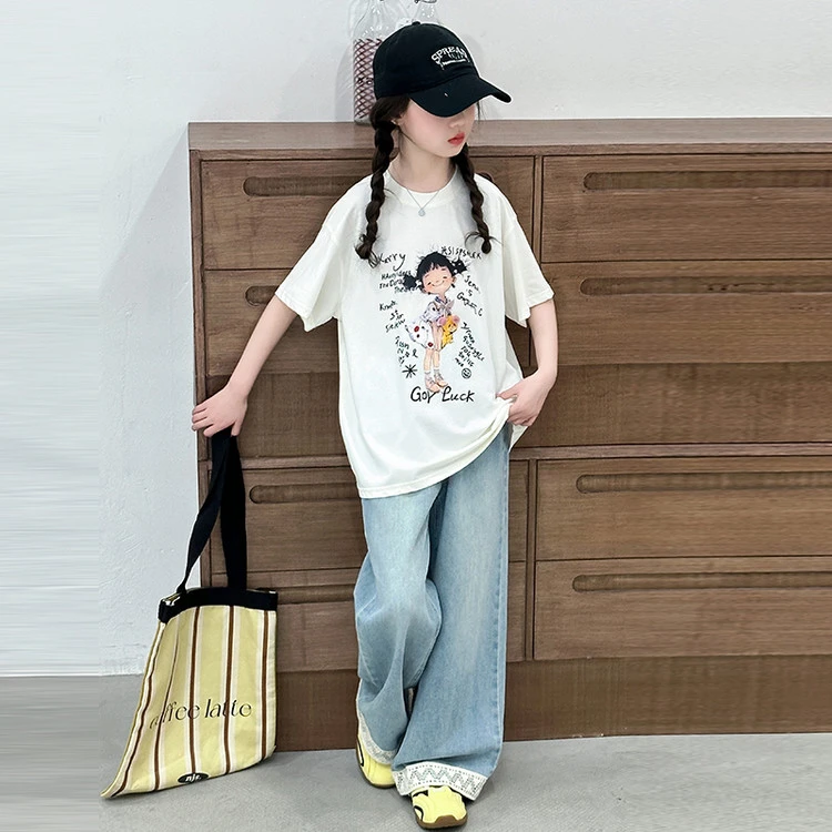 女童短袖T恤夏季洋气中大童女孩休闲上衣时尚宽松韩版